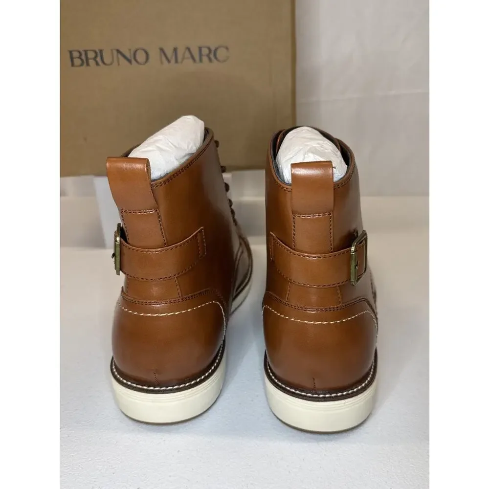Bruno Marc Men's Motorcycle Combat Boots Lace-Up Casual Dress Size 12 Brown